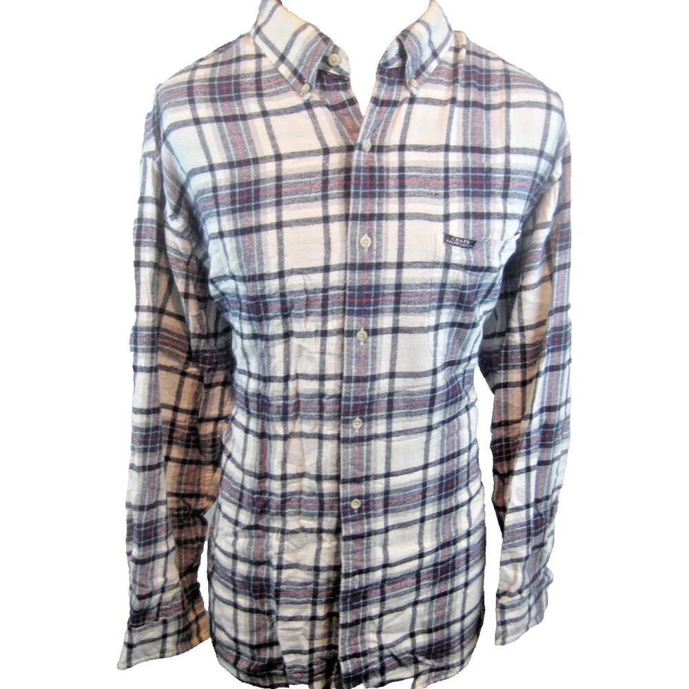 Mens Chaps Ralph Lauren Gray Plaid LS Cotton Flannel Casual Shirt sz XL